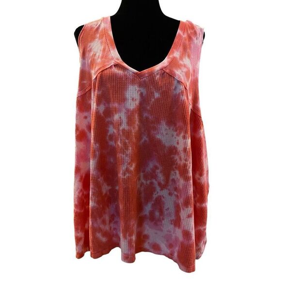True Craft Pink‎ and White Tie Dye Waffle Weave Sleeveless Top Sz 3X NWT - Picture 1 of 12
